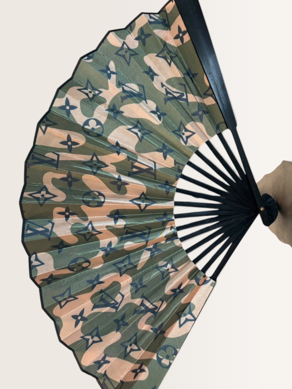 Source Unknown Camouflage Pattern Folding Fan - Green, Beige & Black
